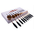 2016 Hot Sale Ensemble de brosse à maquillage ovale 10 PCS Ensemble de brosse à dents en or rose et cosmétique